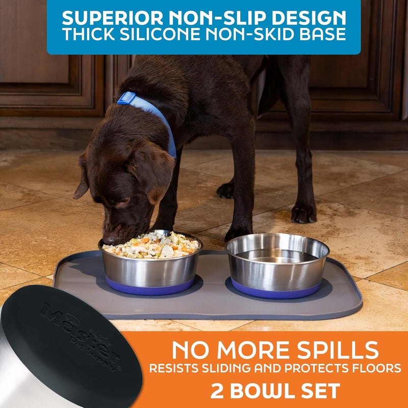 Master Pet Supply Stainless Steel Dog Bowls Set of 2 with Extra Thick Silicone Base - 8 Cup (64 oz) Black Velvet, Non-Slip, Dishwasher Safe Metal Bowls, Pet Dog Food Bowl for Dogs, Cats, Anti Rust - Image 4